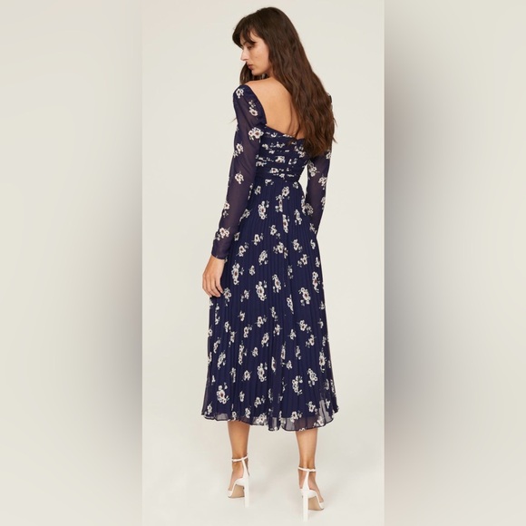 Self-Portrait Navy Floral Long Sleeve Dress - Picture 2 of 8